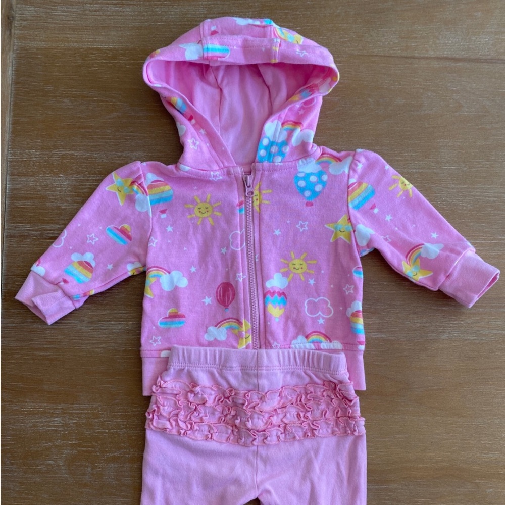 Pink summer sunshine jacket and ruffle butt pants size 0-3 months